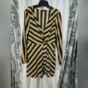 Express Yellow and Blue Striped Long Sleeve Dress